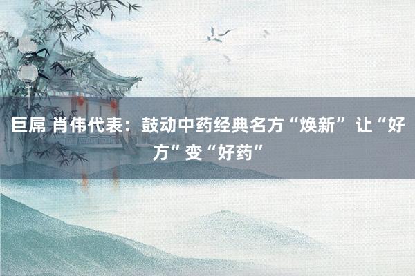 巨屌 肖伟代表：鼓动中药经典名方“焕新” 让“好方”变“好药”