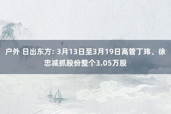户外 日出东方: 3月13日至3月19日高管丁玮、徐忠减抓股份整个3.05万股
